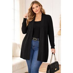 Lululemon Women's Merino Wool-Blend Ribbed Long Wrap Cardigan Sweater Black SZ 8
